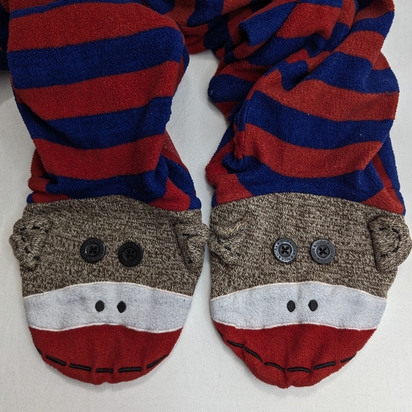 Nick & Nora Red/Blue Stripes Adult Monkey Sock One Piece Pajama Full Zipper - Picture 14 of 14